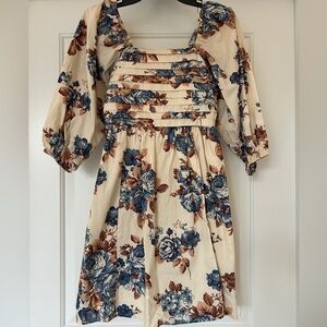 Floral Print Blue and Cream Dress, size 16 (girl)